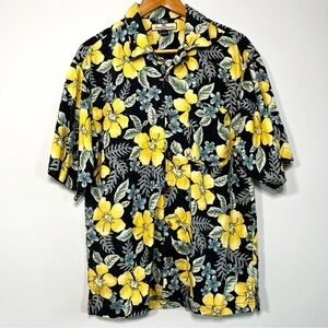 Tommy Bahama Silk Blue/Yellow Floral Hibiscus Hawaiian Shirt Size Medium